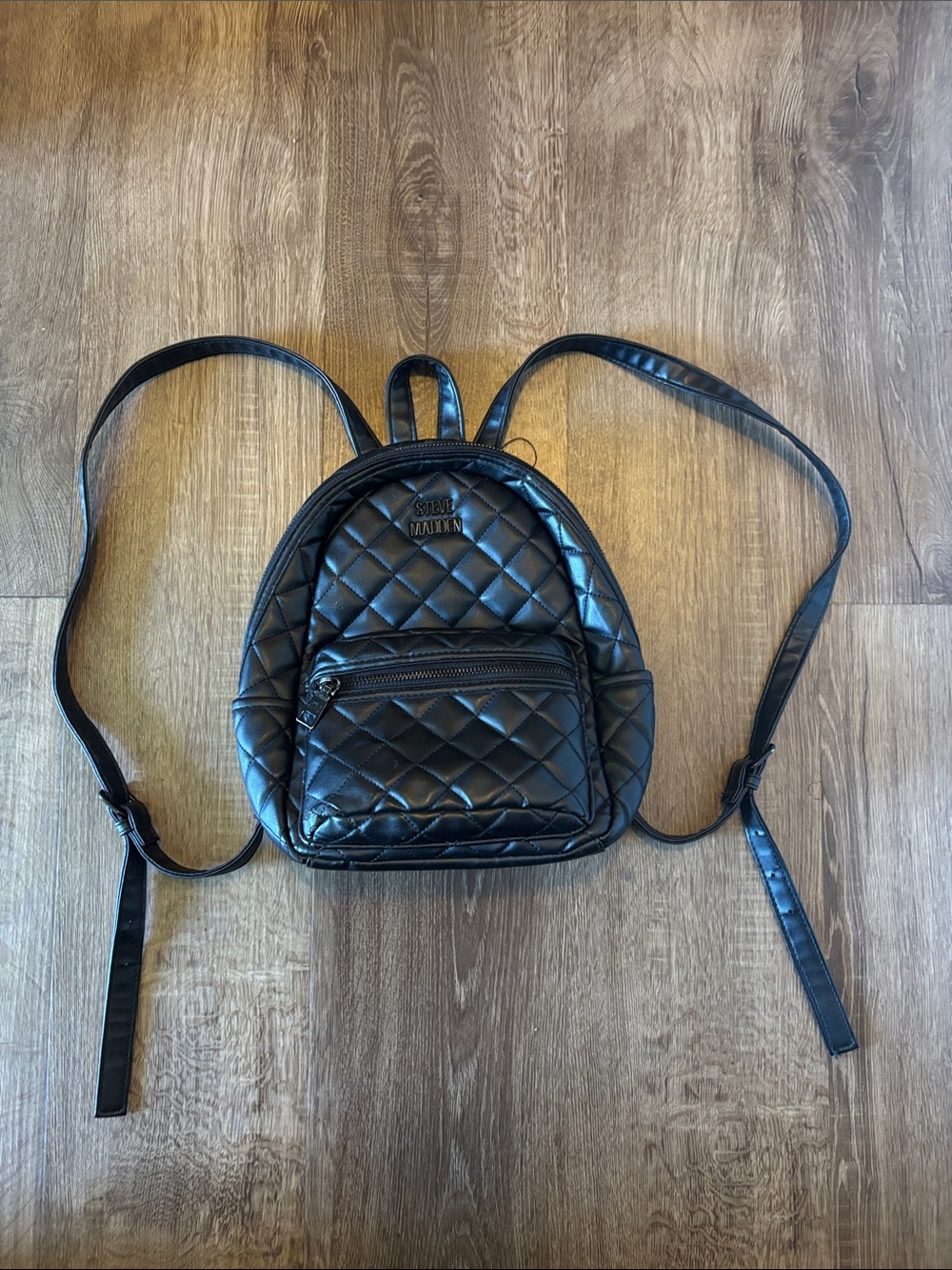 Steve Madden Black Quilted Mini Backpack